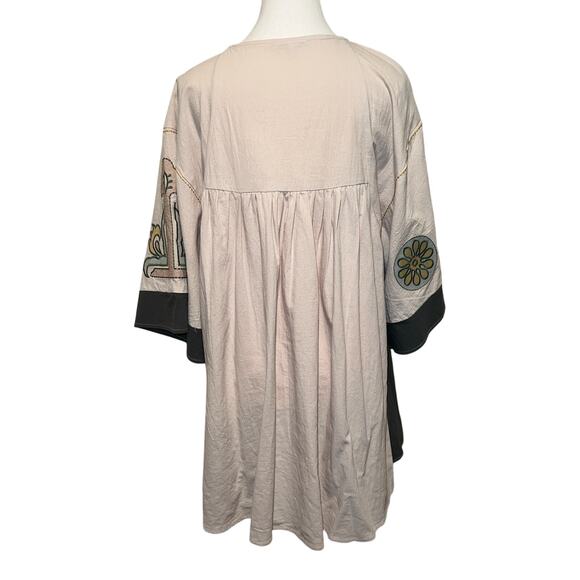 Veveret Flowy Boho Embroidered Mini Dress Boxy Oversized Khaki Green Size S - Picture 5 of 15
